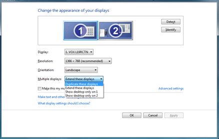 Windows 7 Multiple Display Settings